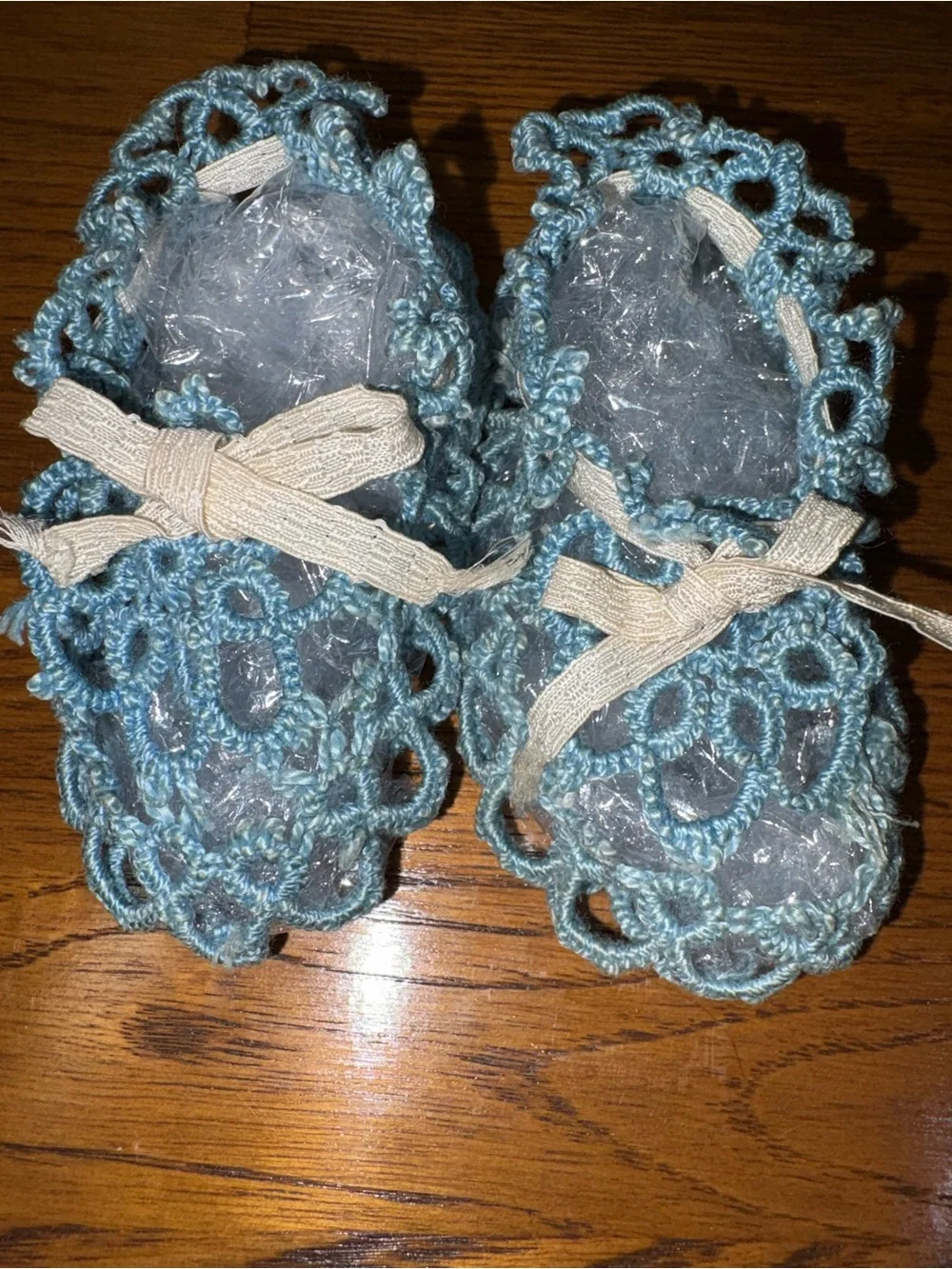 Vintage Tatted Blue Baby Shoes Made in 1952